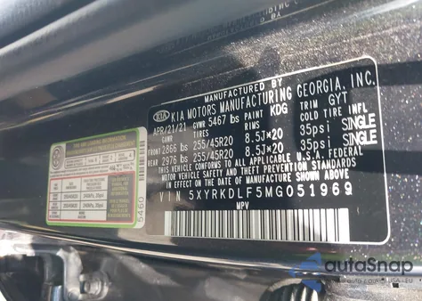 2021 Kia Sorento Sx from USA, damaged, VIN 5XYRKDLF5MG051969